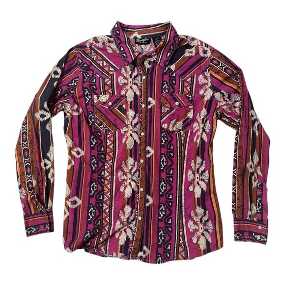 Wrangler Retro Cowgirl Western Style Aztec Long Sleeve Shirt Size Large L - Picture 1 of 5